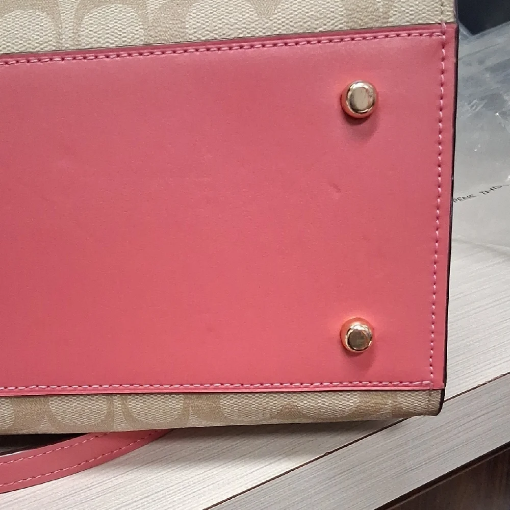 Coach Tan and Pink Monogram Tote - Picture 8 of 9